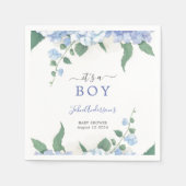 Het is een Boy Blue Hydrangea Botanisch Baby showe Servet (Voorkant)