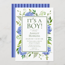 Het is een Boy Blue Hydrangeas Baby shower
