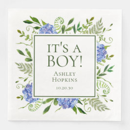 Het is een Boy Blue Hydrangeas Boy Baby shower Servet