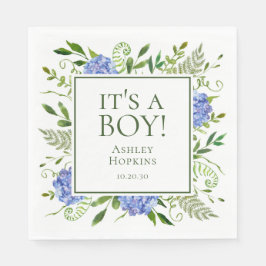Het is een Boy Blue Hydrangeas Boy Baby shower Servet