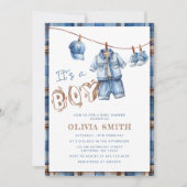 Het is een Boy Blue Jean Denim Bodysuit Baby showe Kaart (Voorkant)