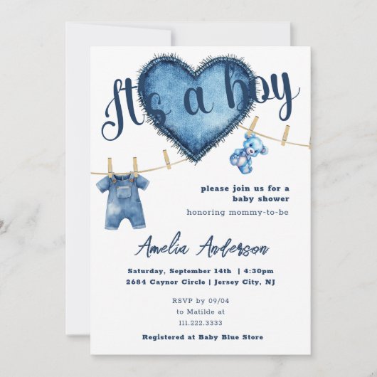 Het is een Boy Blue Jeans Baby shower Kaart (Voorkant)