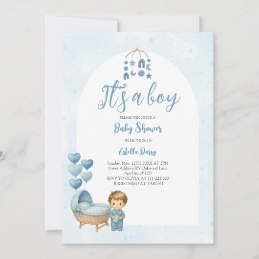 Het is een Boy Blue Nursery Baby shower Invitation Kaart (Voorkant)