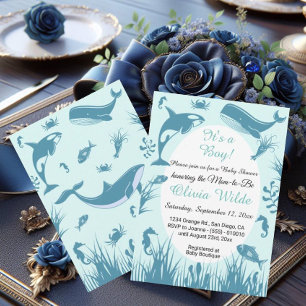 Het is een Boy Blue Onder het Zeeen Baby shower Kaart