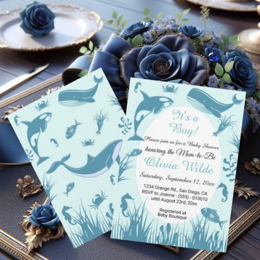 Het is een Boy Blue Onder het Zeeen Baby shower Kaart