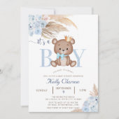 Het is een BOY Blue Pampas Grass Boho Teddy Bear B Kaart (Voorkant)