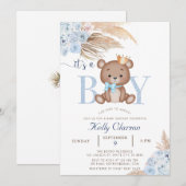 Het is een BOY Blue Pampas Grass Boho Teddy Bear B Kaart (Voorkant / Achterkant)