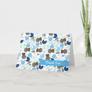 Het is een Boy Blue Pattern Baby shower Bedankkaart