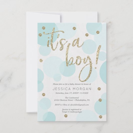 Het is een Boy Blue Polka Dot Baby Shower Uitnodig Kaart (Voorkant)