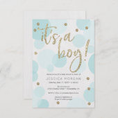 Het is een Boy Blue Polka Dot Baby Shower Uitnodig Kaart (Voorkant / Achterkant)