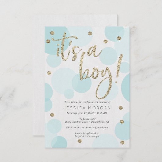 Het is een Boy Blue Polka Dot Baby Shower Uitnodig Kaart (Voorkant / Achterkant)