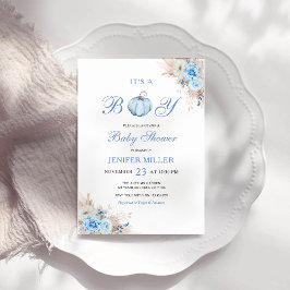 Het is een Boy Blue Pumpkin Baby shower Kaart