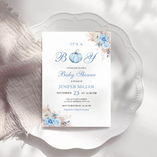 Het is een Boy Blue Pumpkin Baby shower Kaart