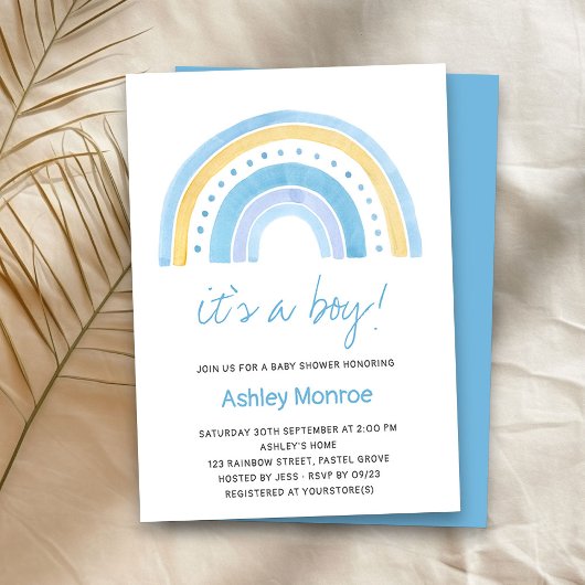 Het is een Boy Blue Rainbow Baby shower Kaart