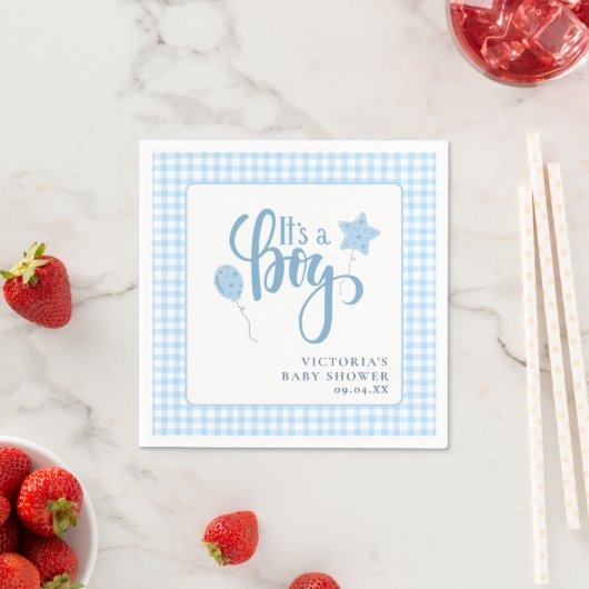Het is een Boy Blue Simple Script Baby shower Servet (Insitu)