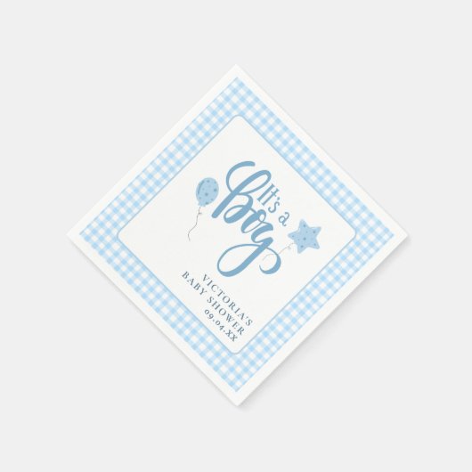 Het is een Boy Blue Simple Script Baby shower Servet (Hoek)