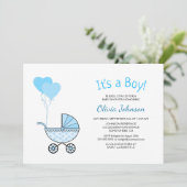 Het is een Boy Blue Stroller Baby shower Kaart (Staand voorkant)