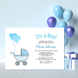 Het is een Boy Blue Stroller Baby shower Kaart