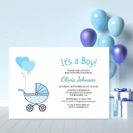 Het is een Boy Blue Stroller Baby shower Kaart