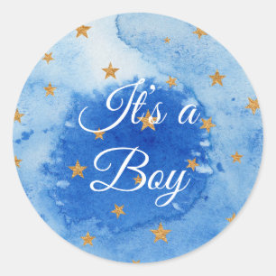 Het is een Boy -Blue Waterverf met sterren Ronde Sticker