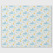 Het is een Boy Blue & White Bassinet Baby shower Cadeaupapier (Vlak)