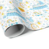 Het is een Boy Blue & White Bassinet Baby shower Cadeaupapier (Rol Hoek)