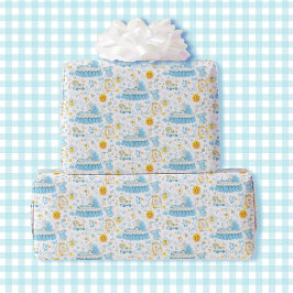 Het is een Boy Blue & White Bassinet Baby shower Cadeaupapier