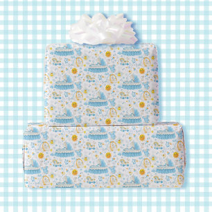 Het is een Boy Blue & White Bassinet Baby shower Cadeaupapier