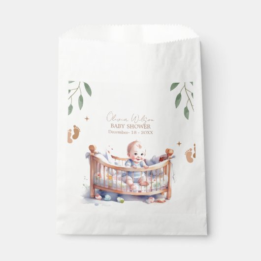 Het is een Boy Boho Bassinet baby shower Bedankzakje (Voorkant)