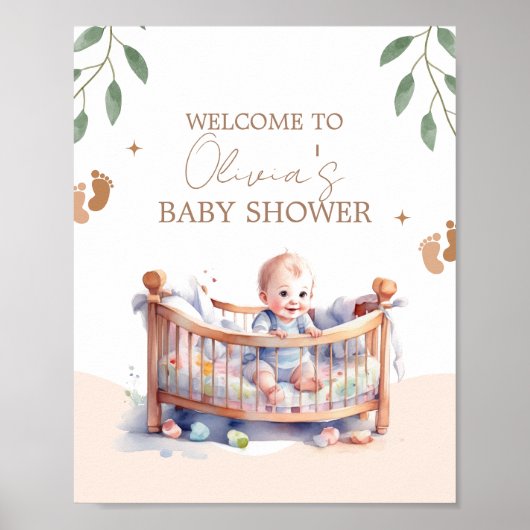 Het is een Boy Boho Bassinet Baby shower Poster (Voorkant)