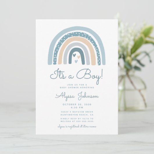 Het is een Boy Boho Rainbow Baby shower Kaart (Staand voorkant)