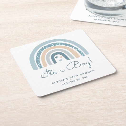 Het is een Boy Boho Rainbow Baby shower Kartonnen Onderzetters (Schuin)