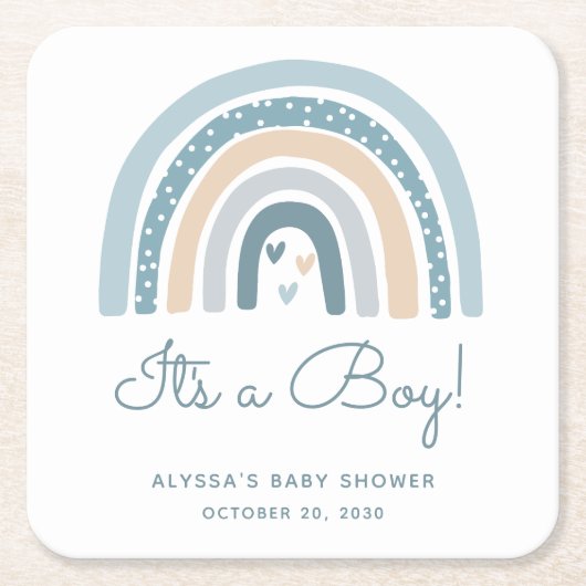 Het is een Boy Boho Rainbow Baby shower Kartonnen Onderzetters (Voorkant)
