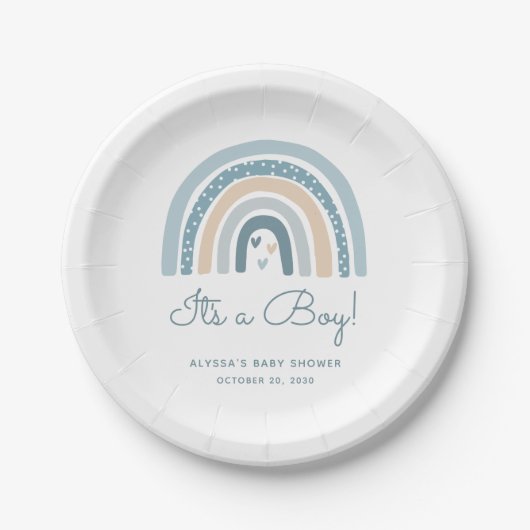 Het is een Boy Boho Rainbow Baby shower Papieren Bordje (Voorkant)