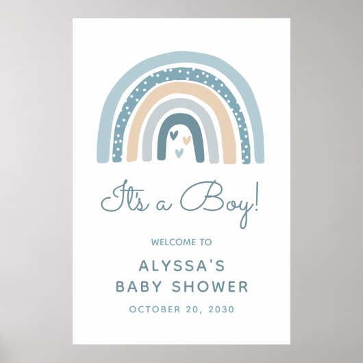 Het is een Boy Boho Rainbow Baby shower Welkom Poster (Voorkant)