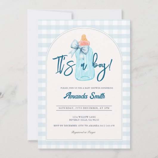 Het is een Boy Bottles Baby shower Invitation Kaart (Voorkant)