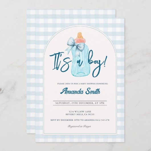 Het is een Boy Bottles Baby shower Invitation Kaart (Voorkant / Achterkant)