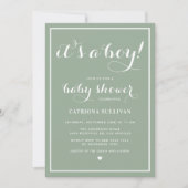 Het is een Boy Calligraphy Sage Green Baby shower Kaart (Voorkant)
