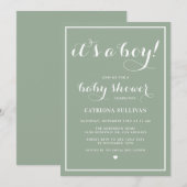 Het is een Boy Calligraphy Sage Green Baby shower Kaart (Voorkant / Achterkant)