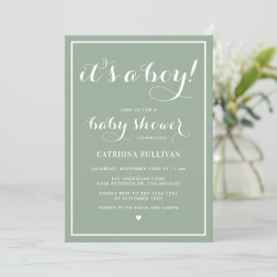 Het is een Boy Calligraphy Sage Green Baby shower Kaart