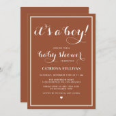 Het is een Boy Calligraphy Terracotta Baby shower Kaart (Voorkant / Achterkant)