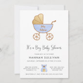 Het is een Boy Carriage Blue Gold Waterverf Shower Kaart (Voorkant)