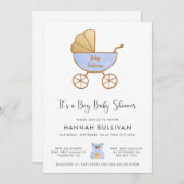 Het is een Boy Carriage Blue Gold Waterverf Shower Kaart (Voorkant / Achterkant)