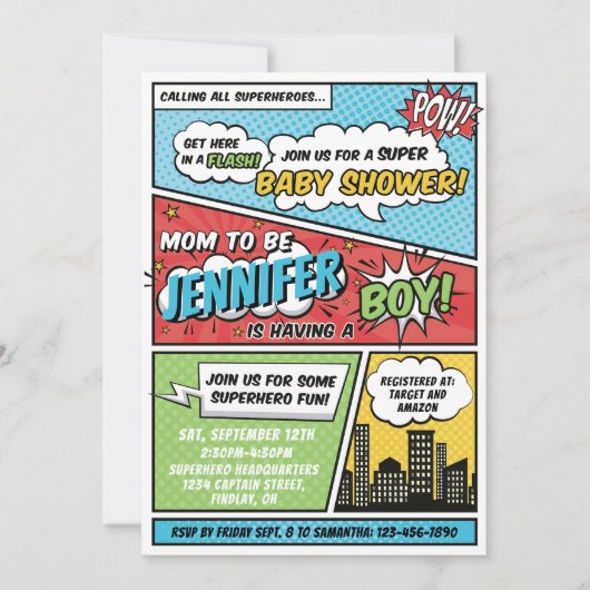 Het is een Boy Comic Book Superhero-Baby shower Kaart (Voorkant)
