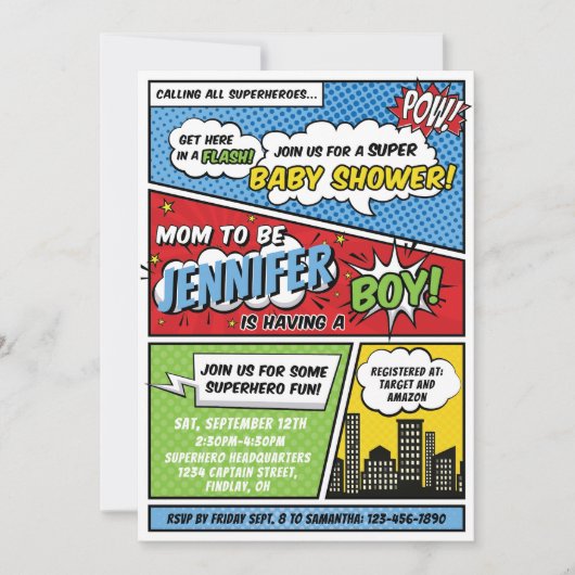 Het is een Boy Comic Book Superhero-Baby shower Kaart (Voorkant)