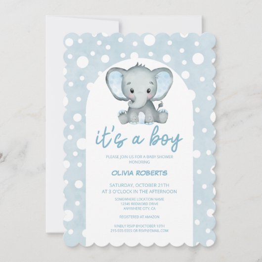 Het is een Boy Cute Blue Elephant Baby shower Kaart (Voorkant)