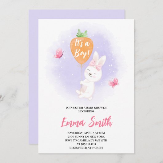 Het is een Boy Cute Bunny Baby shower Uitnodiging (Voorkant / Achterkant)