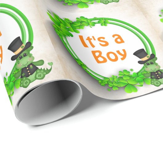 Het is een Boy Cute Dragon in Clovers Irish Baby s Cadeaupapier (Rol Hoek)