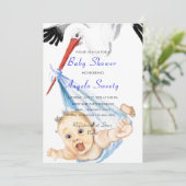 Het is een Boy Cute Stork Baby Boy Shower Uitnodig (Staand voorkant)