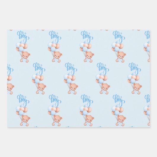 Het is een Boy Cute Teddy Bear Speelgoed met ballo Inpakpapier Vel (Voorkant)